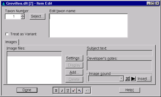 'Item Edit' dialog. Empty.