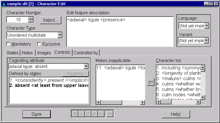 'Controlling-attribute' editor.