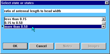 id02 - 'select state' dialog for character 'ratio of antennal length to head width'